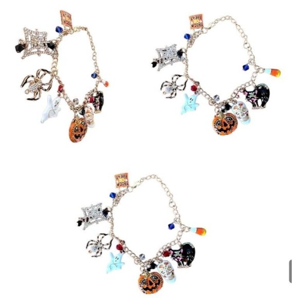 Halloween Charm Bracelet Trick Treat Ghost Black Cat Sugar Skull Spider … - Picture 8 of 12